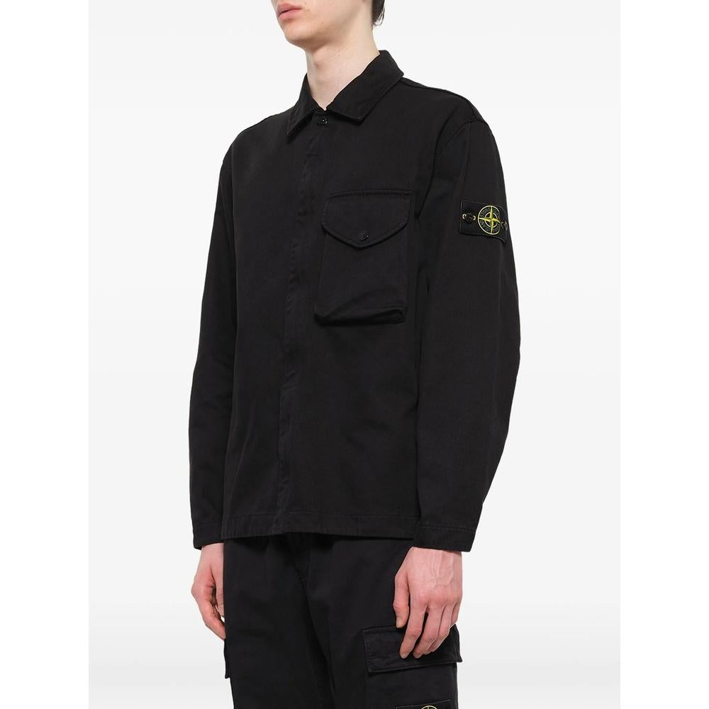 STONE ISLAND Cotton Twill Overshirt Black Men’s Long Sleeve Shirt