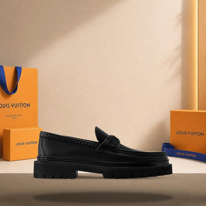 Louis Vuitton Major Loafers Black Leather Men's Shoes