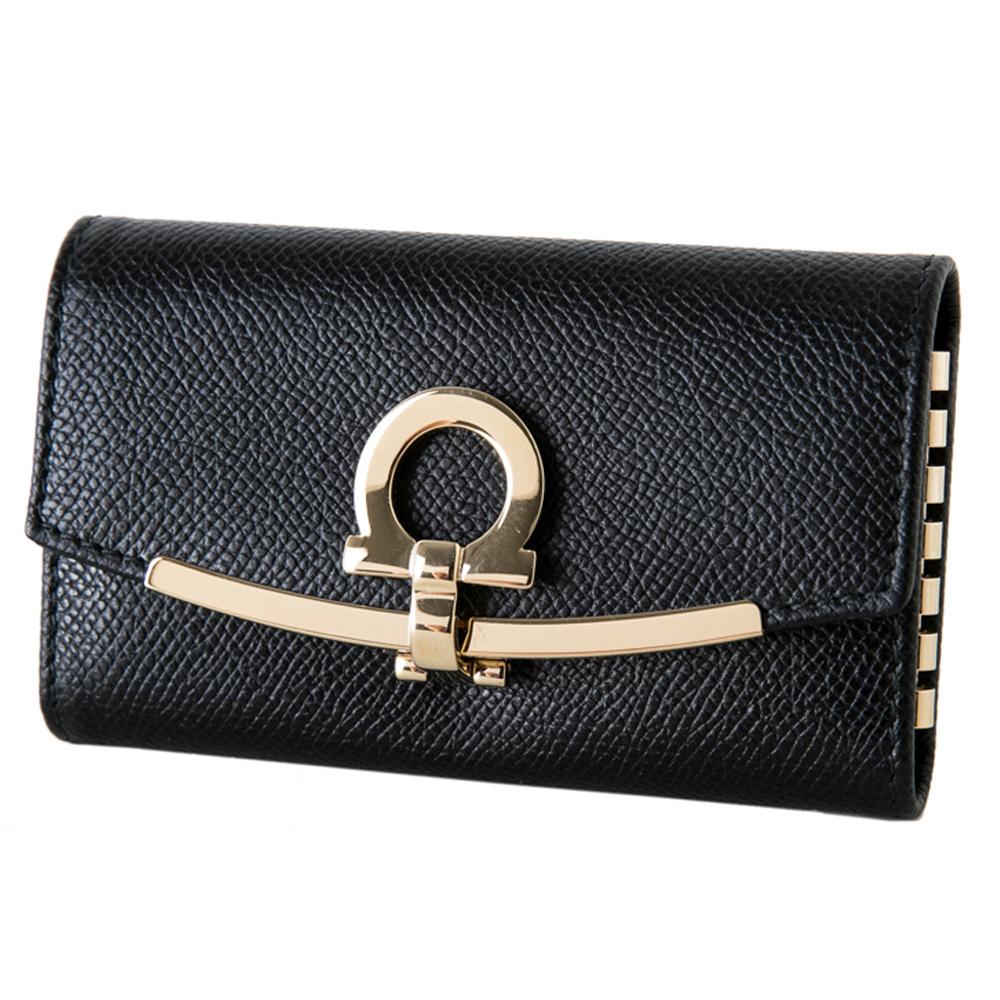 Ferragamo Gancini Flap Key Case Wallet Black Card Holder 22 D151 0683320