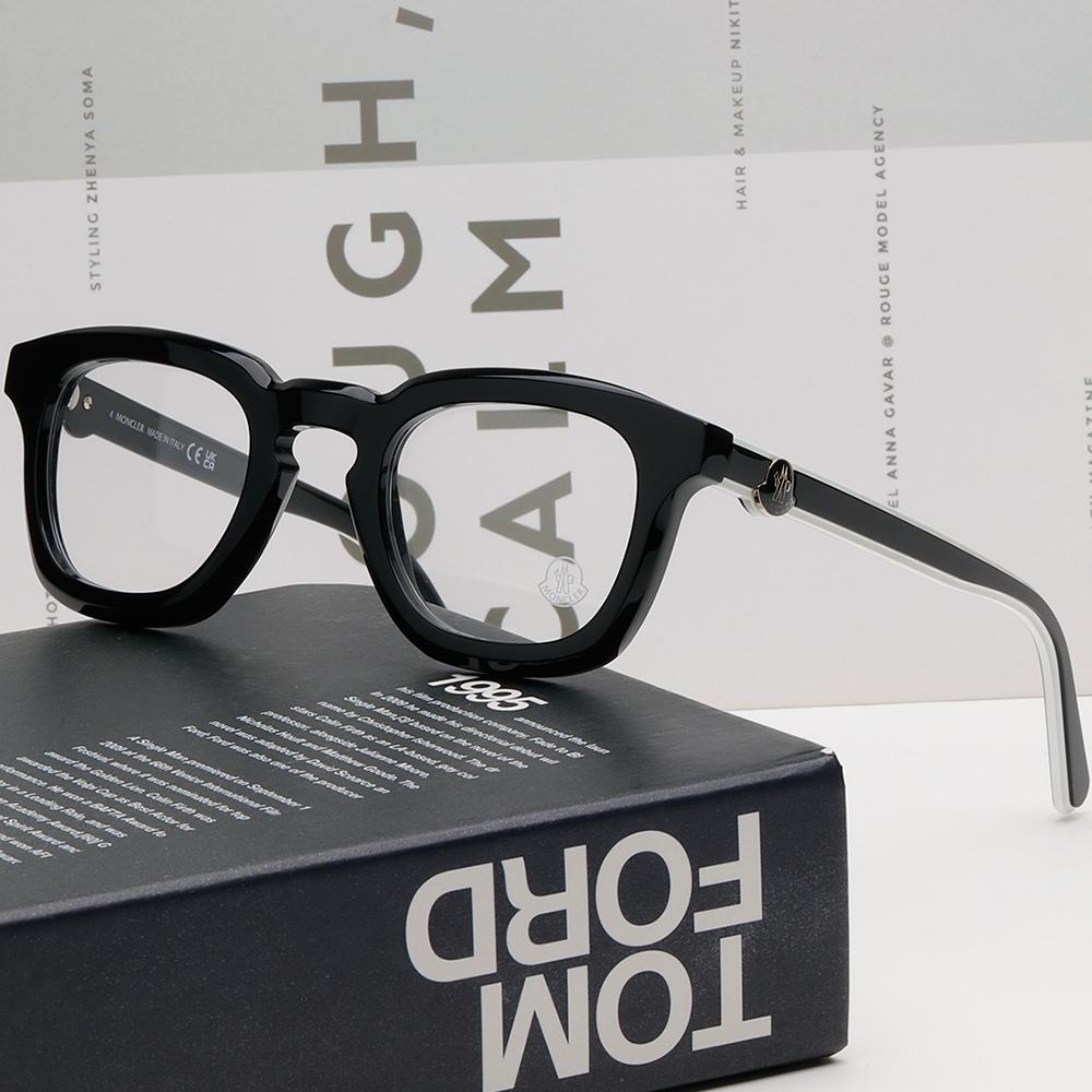 Moncler Black Thick Acetate Rectangular Eyeglass Frames Unisex ML5195 001