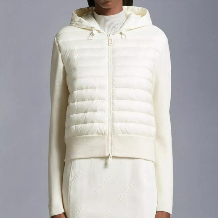 Moncler Women’s Wool Cardigan with Logo Patch White Down/Padding