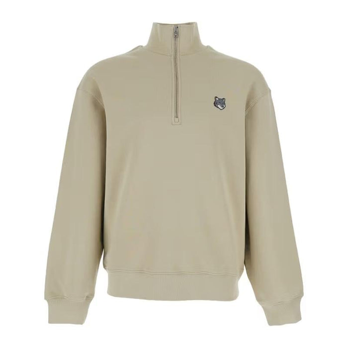 Maison Kitsune Fox Head Comfort Half Zip Sweatshirt Tea Leaf PM00305 KM0341 0450