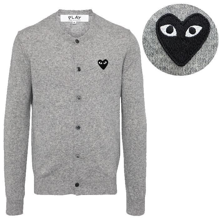 Comme des Garcons Light Grey Wool Cardigan Black Heart Patch