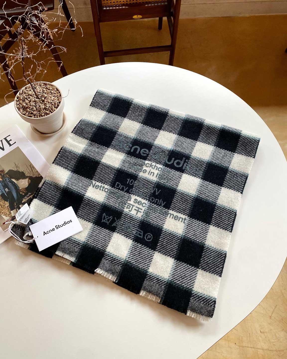 Acne Studios Check Wool Scarf Gray Black White