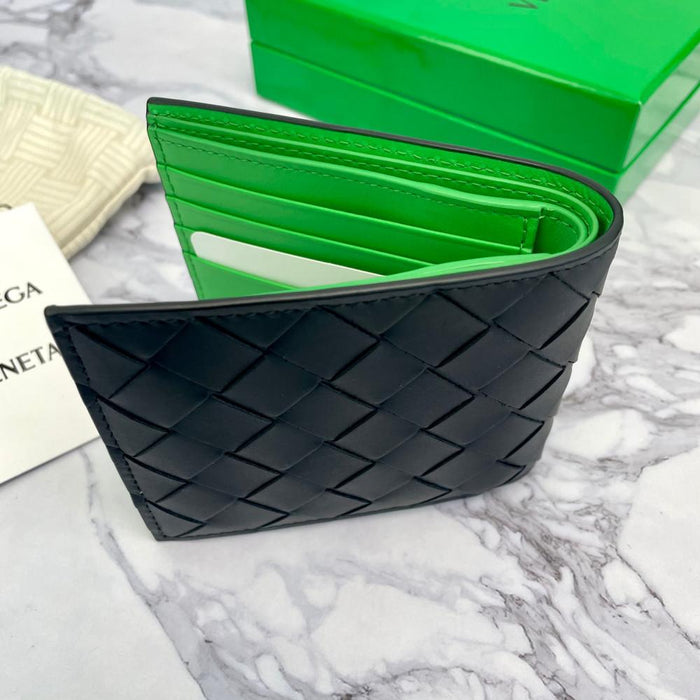Bottega Veneta Intrecciato Two-Tone Black Green Bifold Wallet