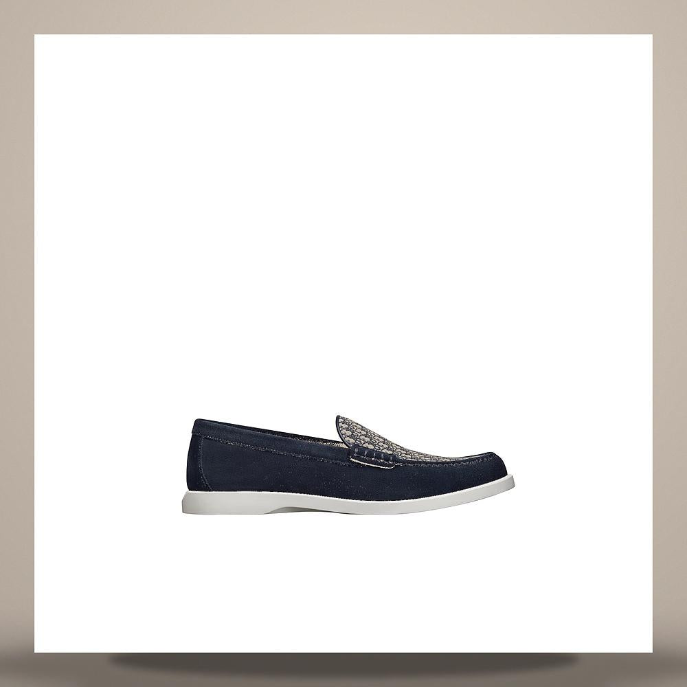 DIOR Granville Men's Loafers Navy Blue Suede Oblique Jacquard