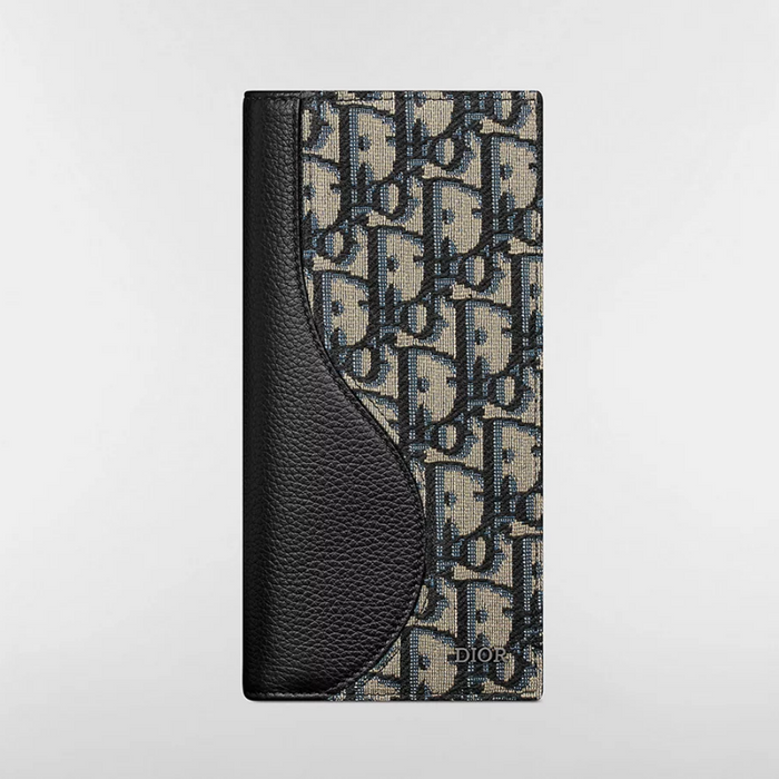 DIOR Oblique Saddle Bifold Long Wallet Beige Black Unisex
