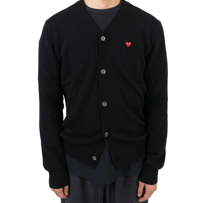 Comme des Garcons Red Heart Mini Patch Cardigan Men Black AZ N080