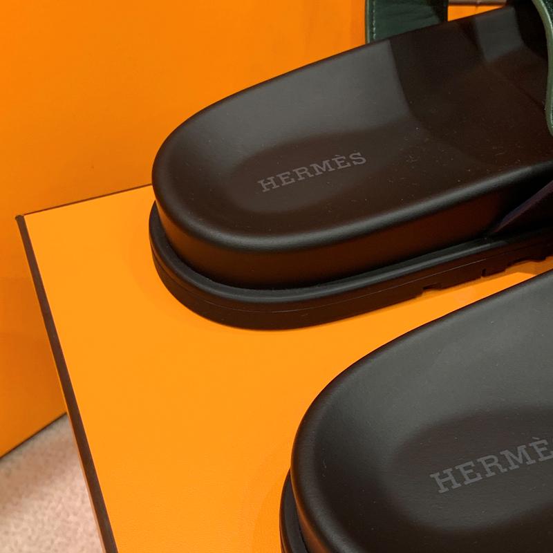 HERMES Men’s Chypre Suede Calfskin Green Blue Two-Tone Sandals