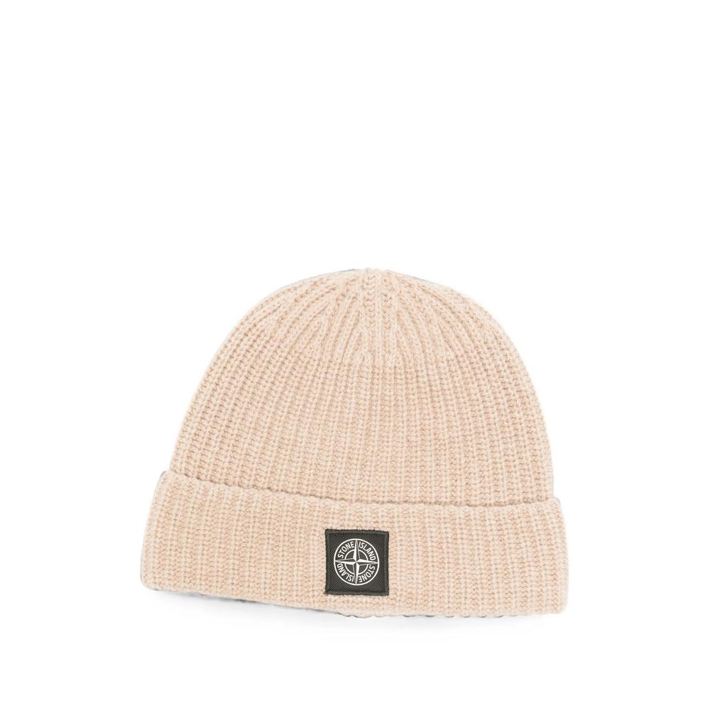 STONE ISLAND Wool Rib Knit Beanie Hat Navy