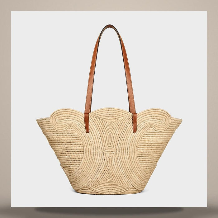 CELINE Medium Classic Panier Braided Triomphe Raffia Calfskin Tot 116982FWB 04LU