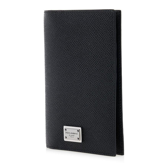 D&G Men's Logo Tag Leather Passport Wallet Black