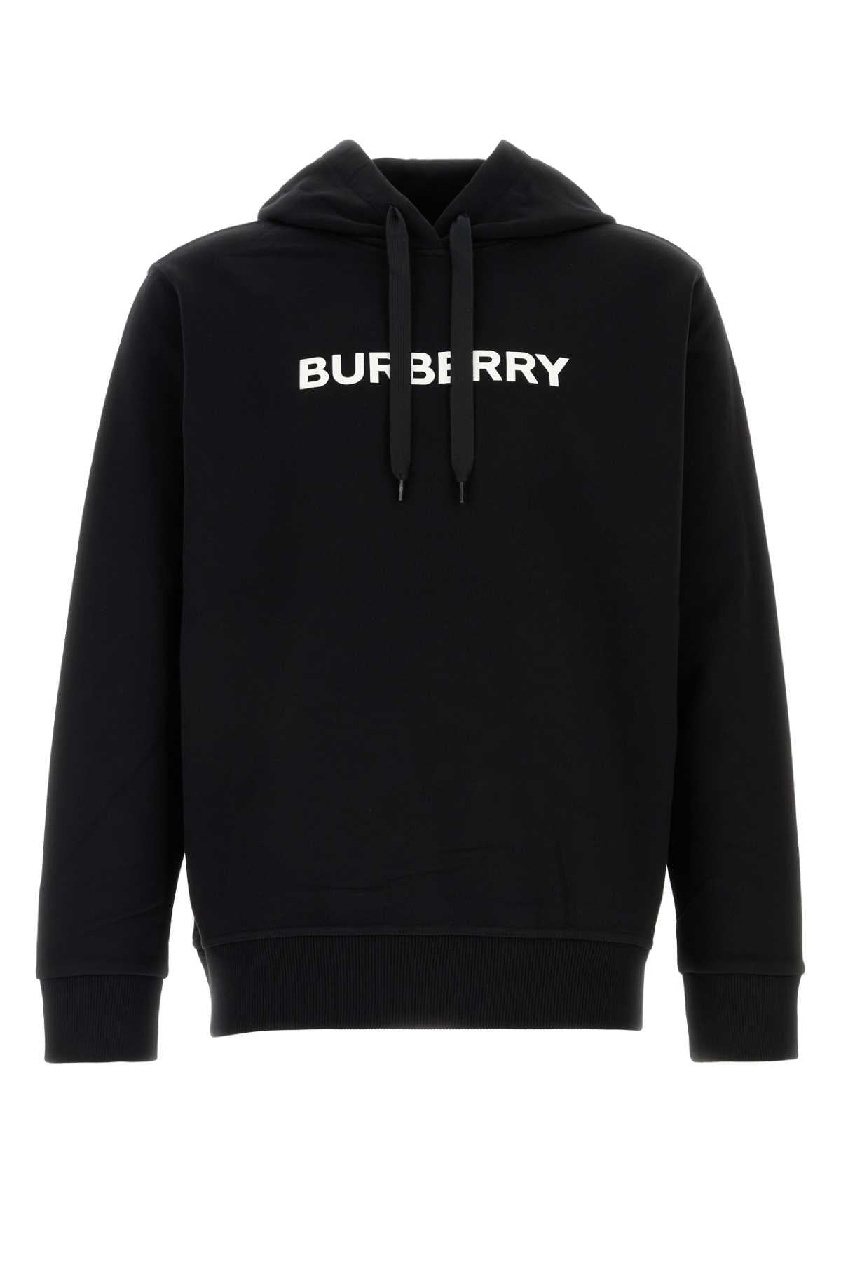BURBERRY Black Cotton Logo Hoodie for Men