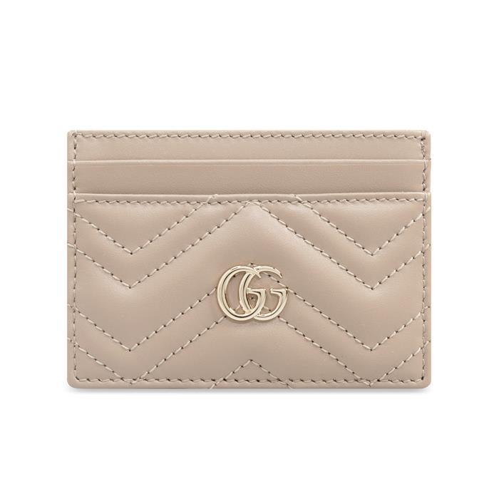 GUCCI GG Marmont Leather Card Case Beige Brown Card Holder