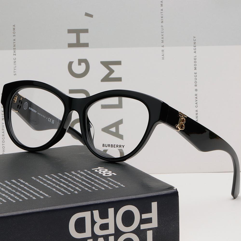 BURBERRY Round Black Acetate Logo-Detailed Asian Fit Eyeglasses BE2404F 3001
