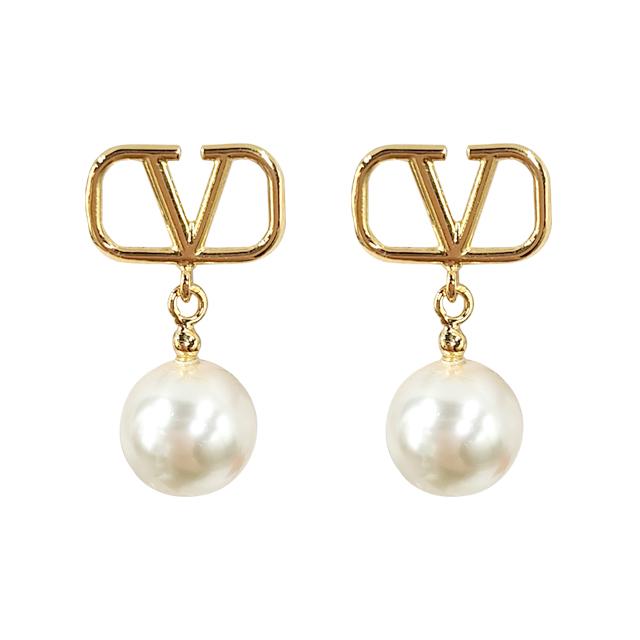 VALENTINO V Logo Signature Pearl Drop Earrings 5W2J0E36 UXM 0O3