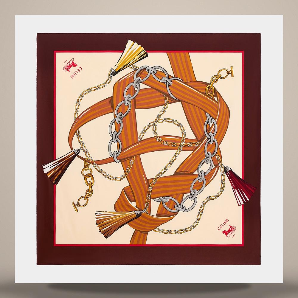 CELINE Square Silk Twill Scarf Ivory Tan Brown 2AW902R51 GGT7
