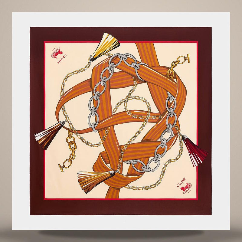 CELINE Square Silk Twill Scarf Ivory Tan Brown 2AW902R51 GGT7