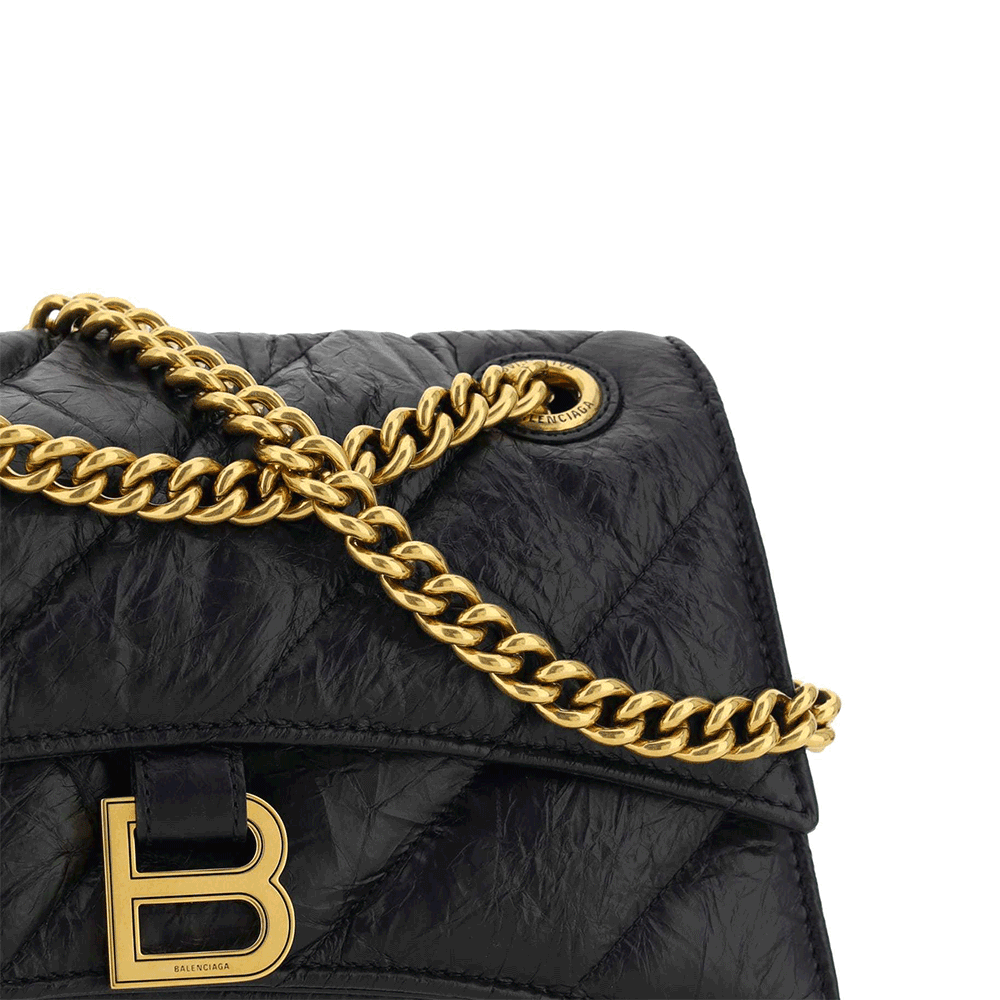 BALENCIAGA Crush Small Chain Shoulder Bag Black Leather