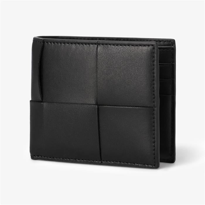 Bottega Veneta Maxi Intrecciato Cassette Leather Bifold Wallet Black