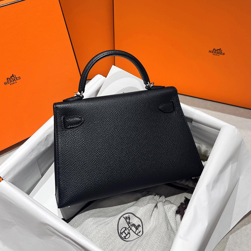 HERMES Mini Kelly Tote Bag Black Mixed Gold Silver Hardware