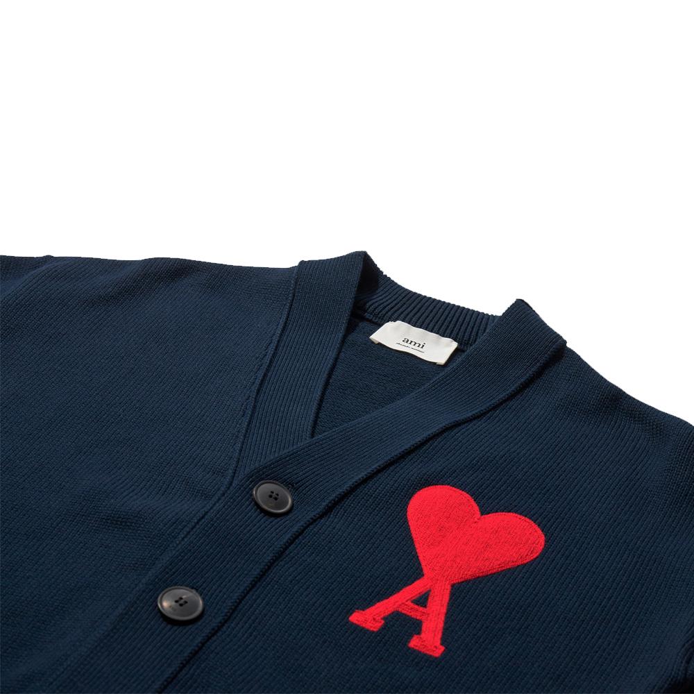 AMI Big Heart Intarsia Cardigan Navy Men’s Knit