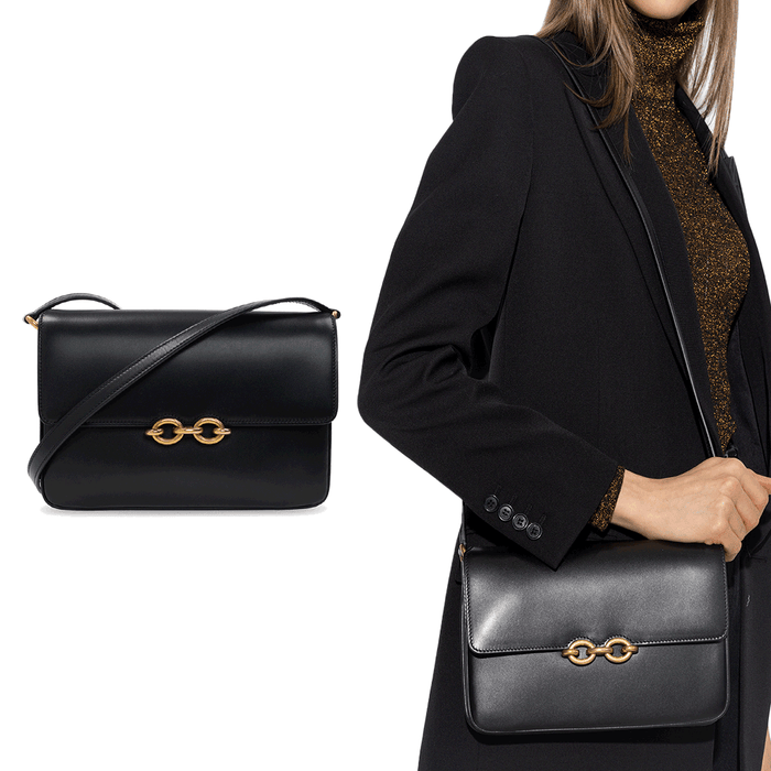 Saint Laurent Medium Satchel Shoulder Crossbody Bag Black Leather