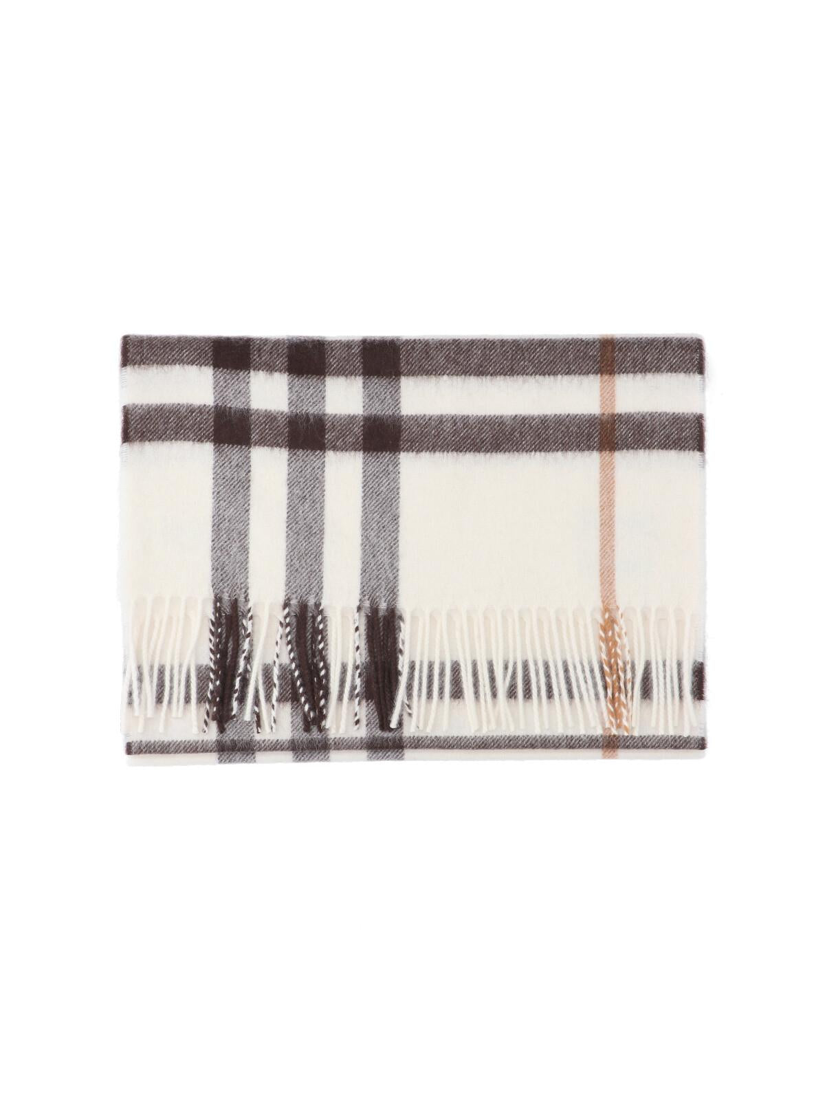 BURBERRY Beige Check Wool Scarf