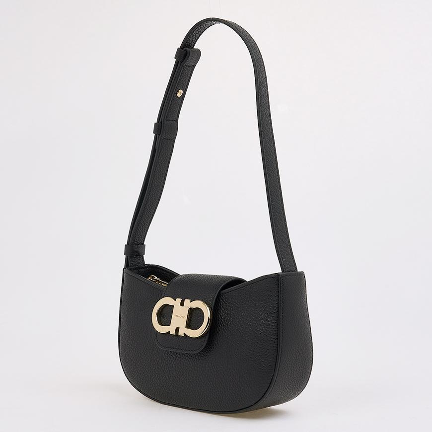 Ferragamo Gancini Mini Shoulder Bag Black Red Leather Women