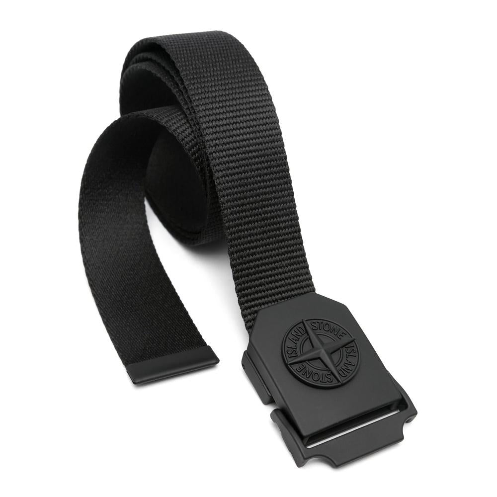STONE ISLAND Compass Logo Belt Black Nylon Webbing Belt