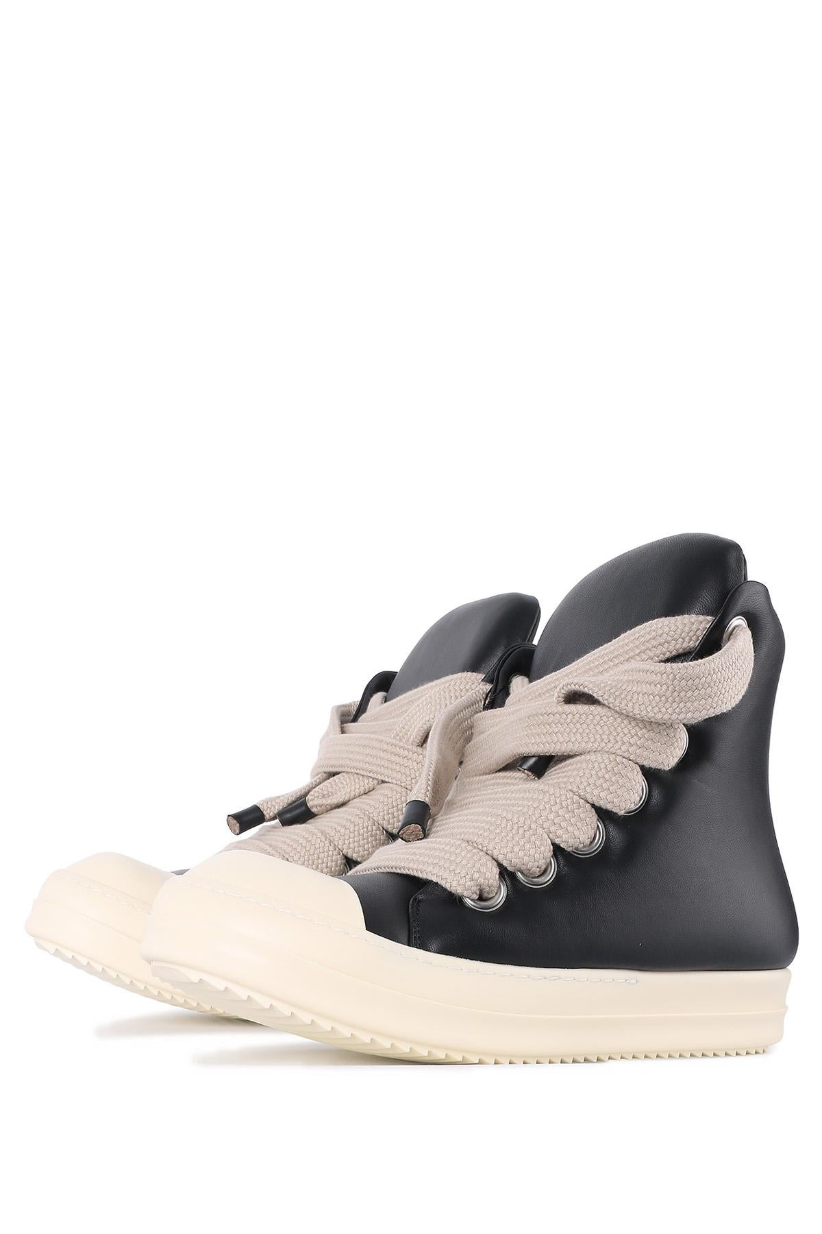 Rick Owens Black Milk Lambskin Jumbo Lace High-Top Sneakers RU01E5892 LLPPW2 911
