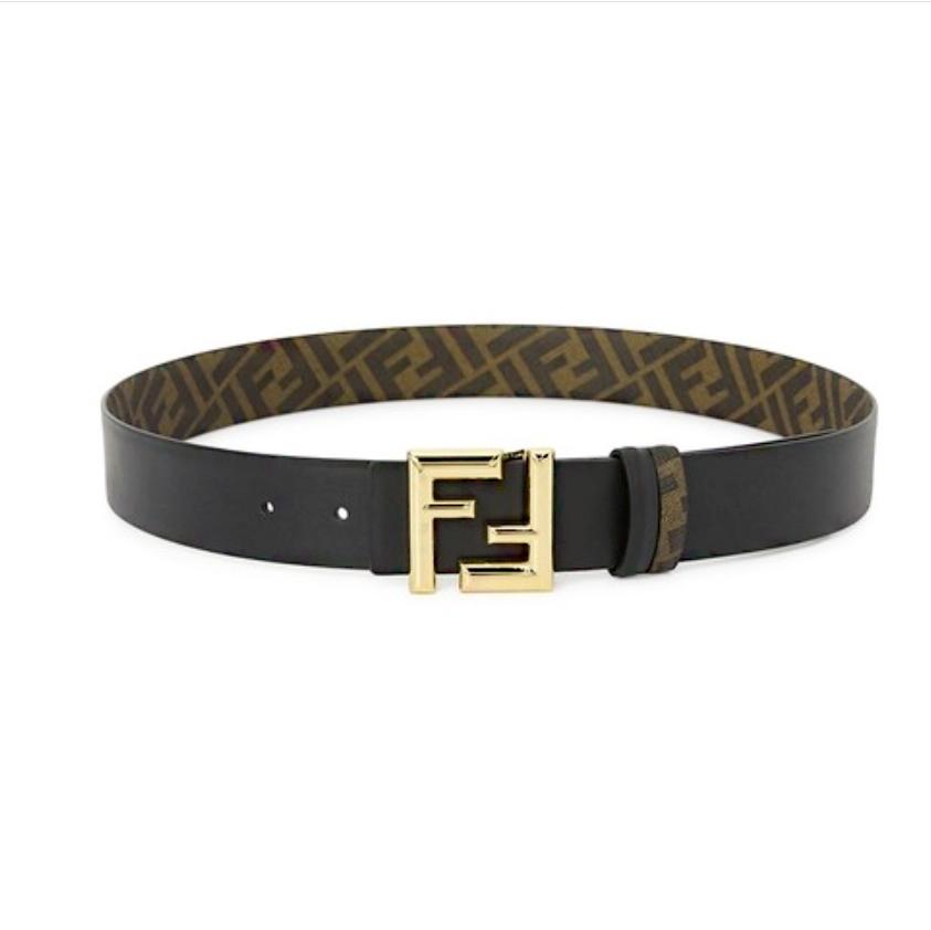 FENDI FF Logo Reversible Brown Leather Belt