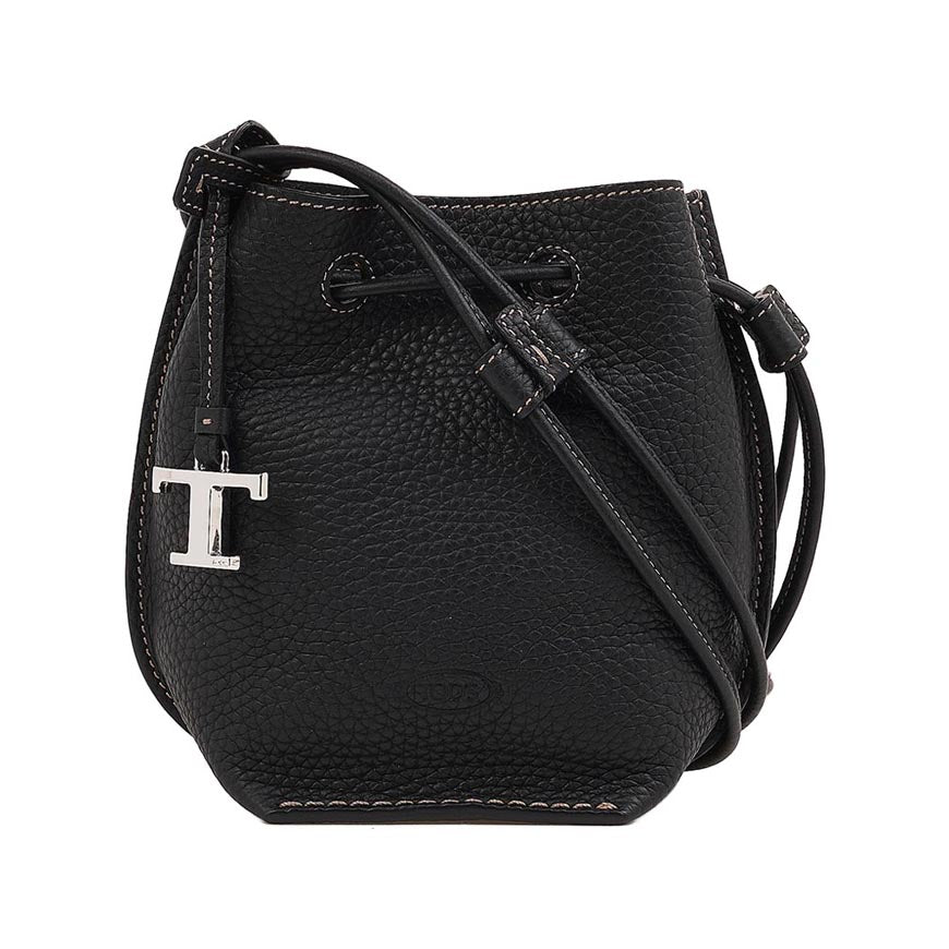 Tods Micro Bucket Shoulder Bag Black Leather Women
