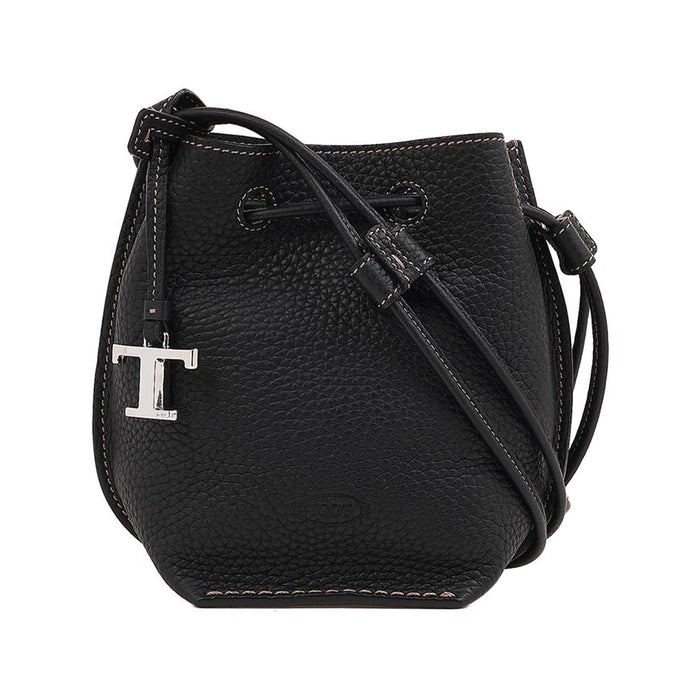 Tods Micro Bucket Shoulder Bag Black Leather Women