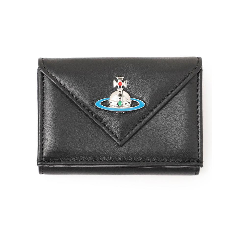Vivienne Westwood ORB Logo Envelope Black Leather Compact Wallet