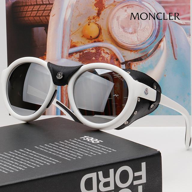Moncler Leather-Trim White Horn-Rim Sunglasses
