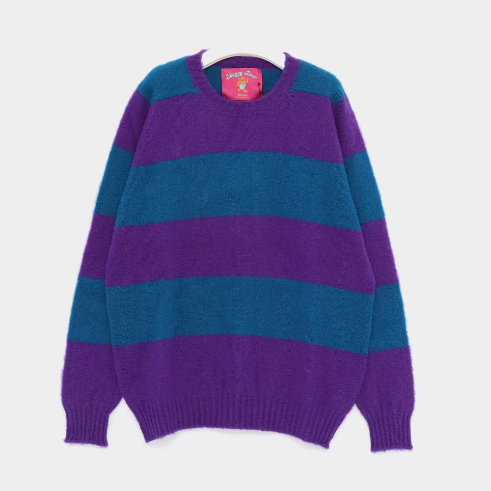 HOWLIN Shetland Wool Shaggy Bear Chunky Striped Crewneck Sweater Purple