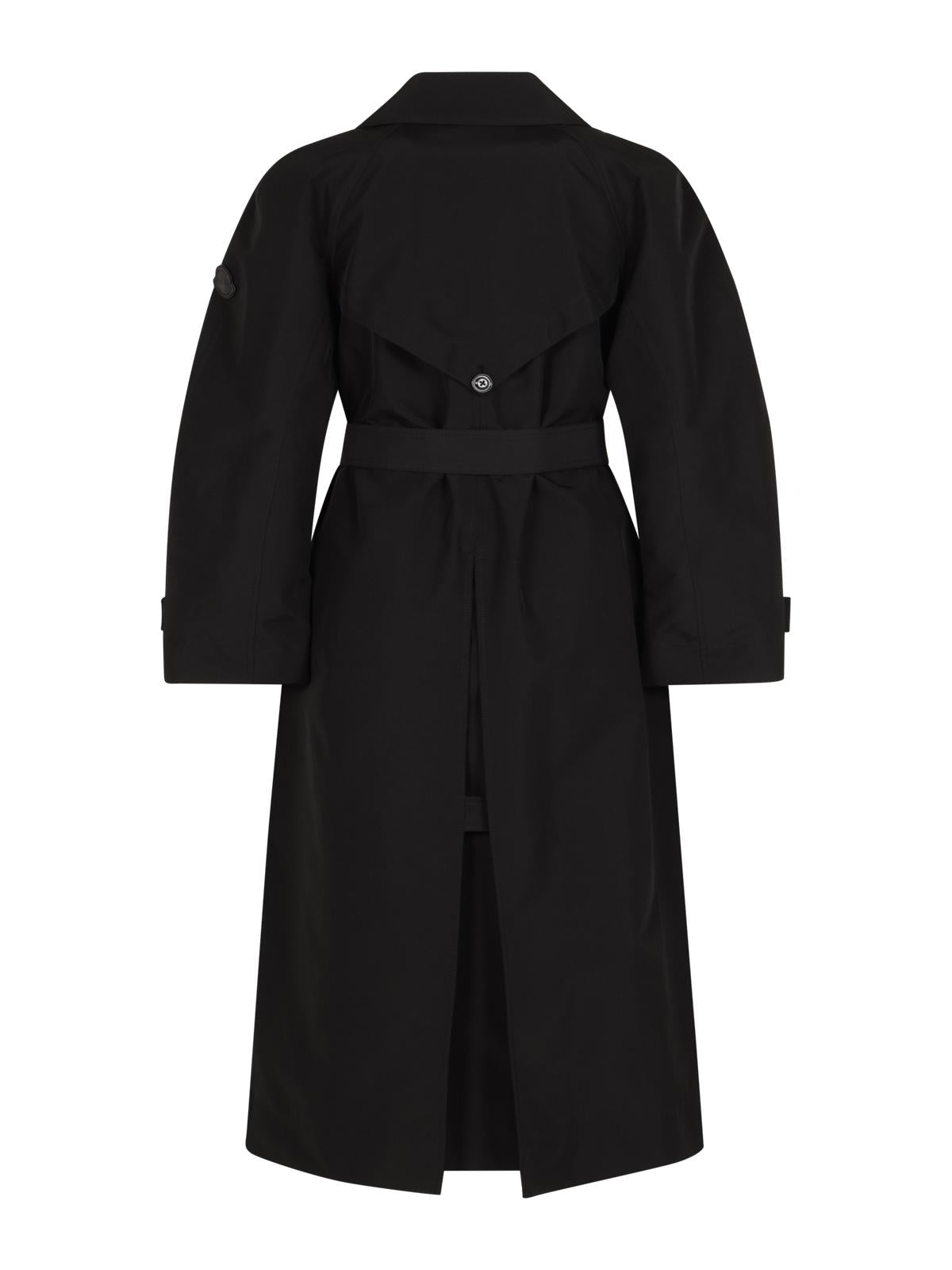 Moncler Black Nylon Belted Trench Coat