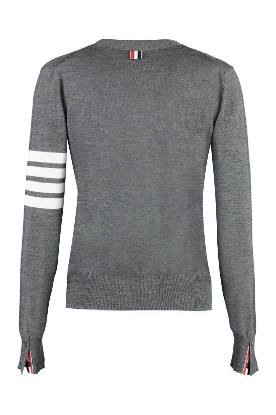 THOM BROWNE Fine Merino Wool 4-Bar Relaxed Fit Cardigan Med Gray