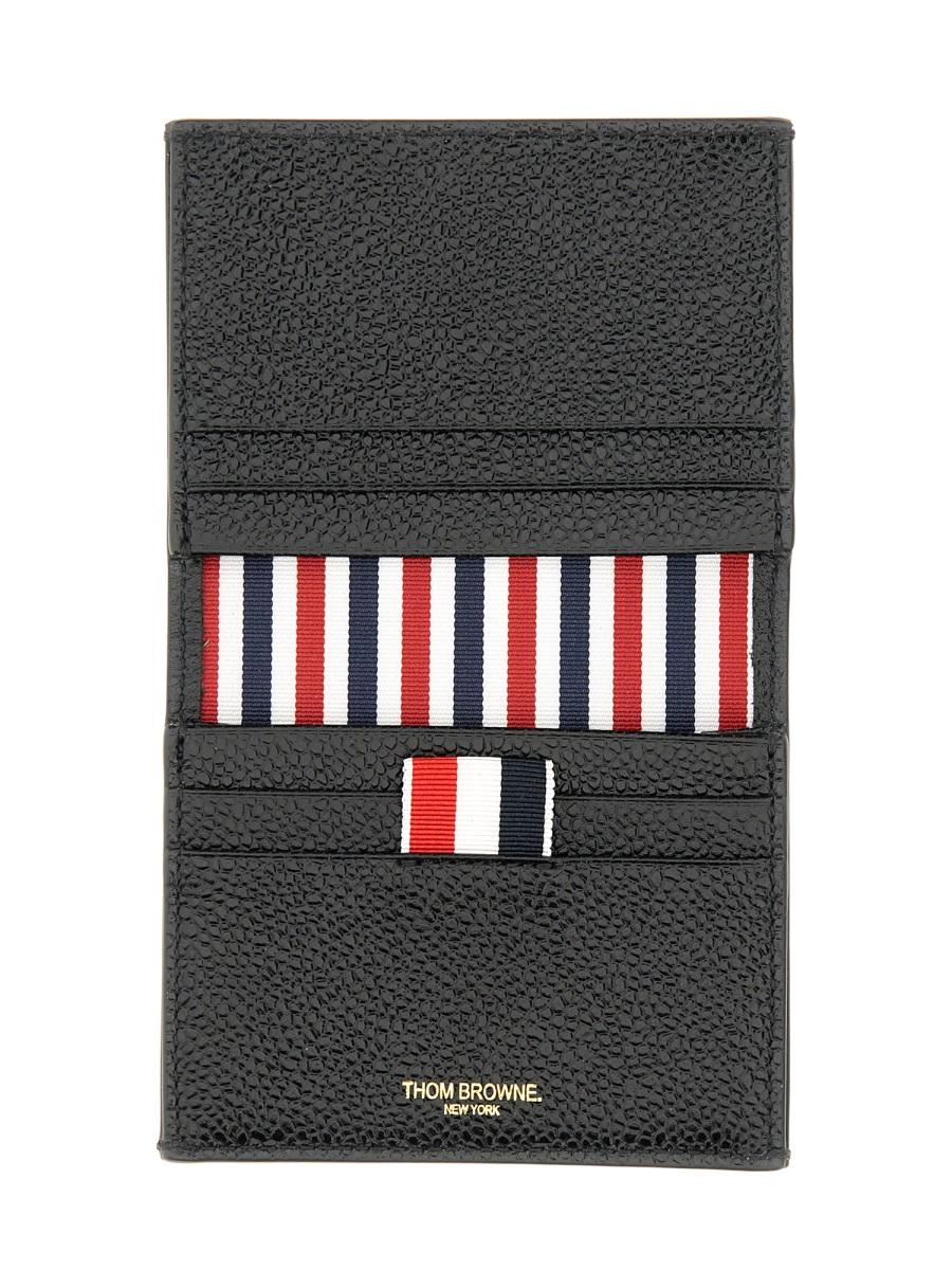 THOM BROWNE Black Pebbled Leather Bifold Wallet