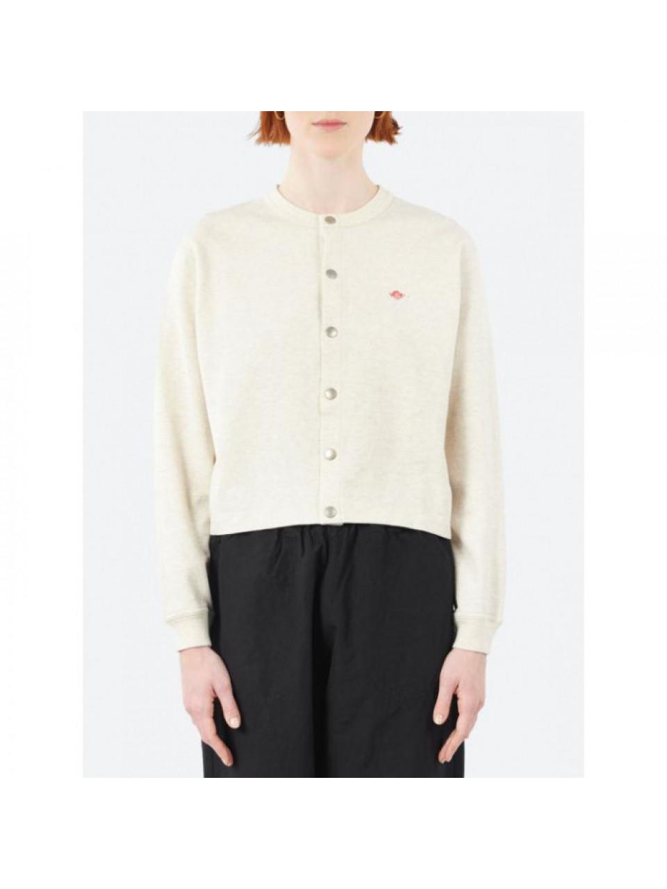DANTON Cotton Terry Crew Neck Cardigan Top Ecru DTC0405 CIN