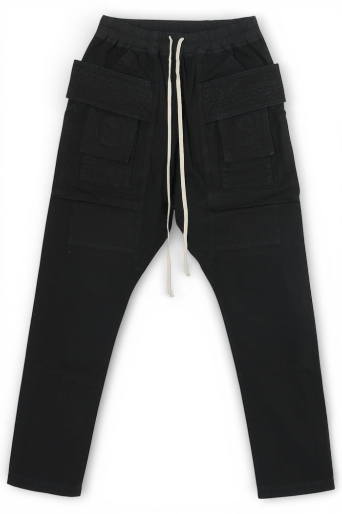 Rick Owens DRKSHDW Black Cotton Canvas Creatch Cargo Pants DU01E3376 CVS 09