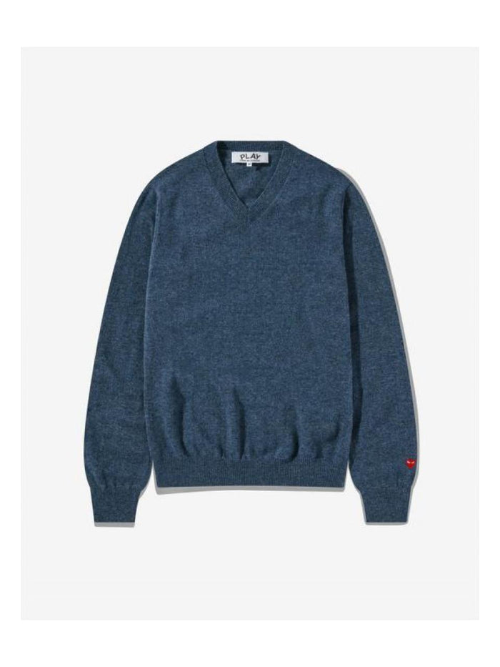 Comme des Garcons Small Red Heart V-Neck Wool Knit Sweater