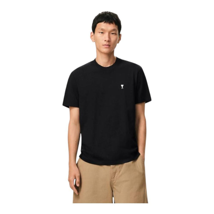 AMI White Cotton Short Sleeve T-Shirt Black