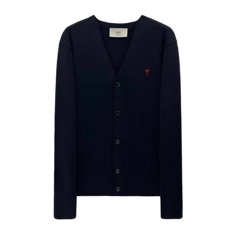 AMI Small Heart Logo Wool Cardigan Unisex Black