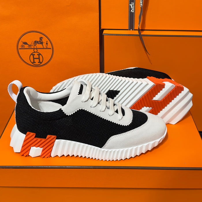 HERMES Bouncing Sneakers Goatskin White Black Women Low-Top