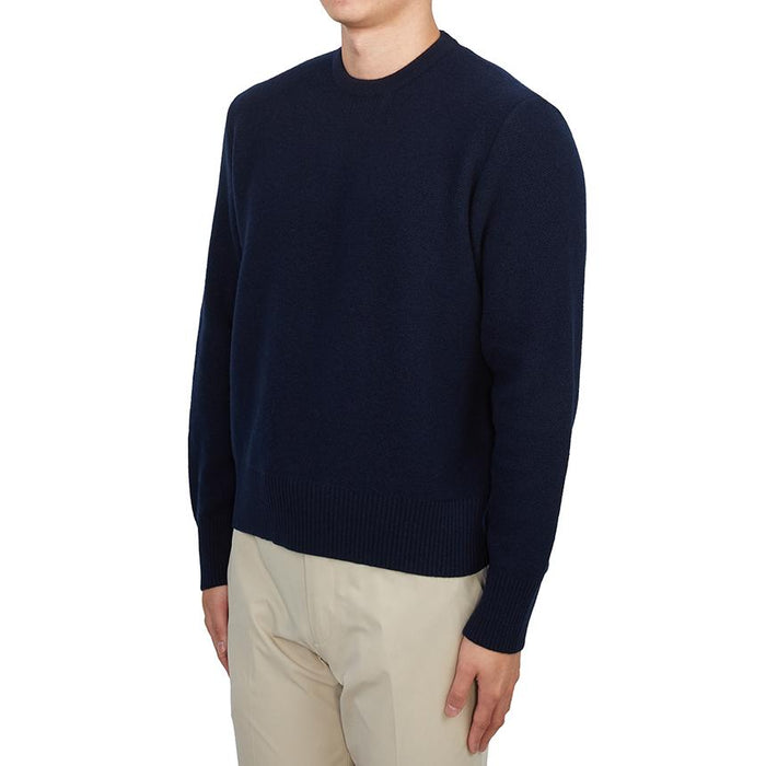 THOM BROWNE Men’s Round Neck Knit Sweater Navy Wool