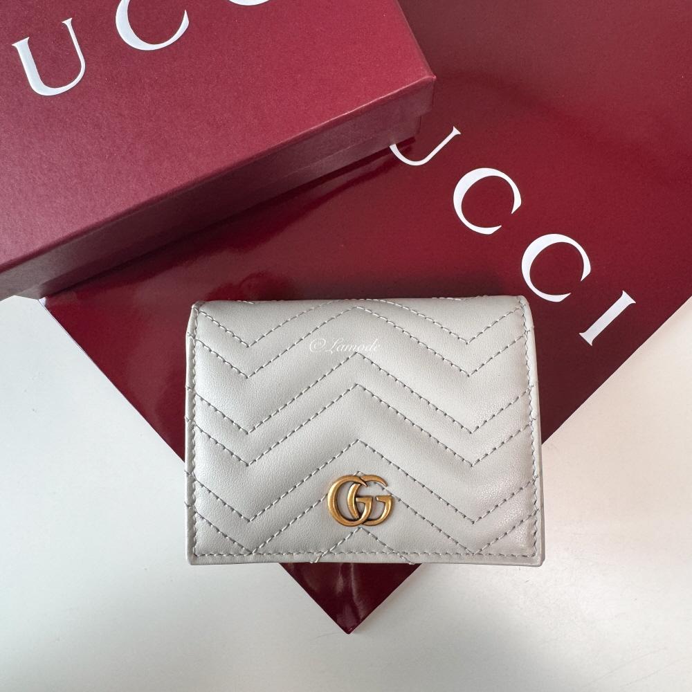 GUCCI GG Marmont Light Beige Leather Card Case Compact Wallet