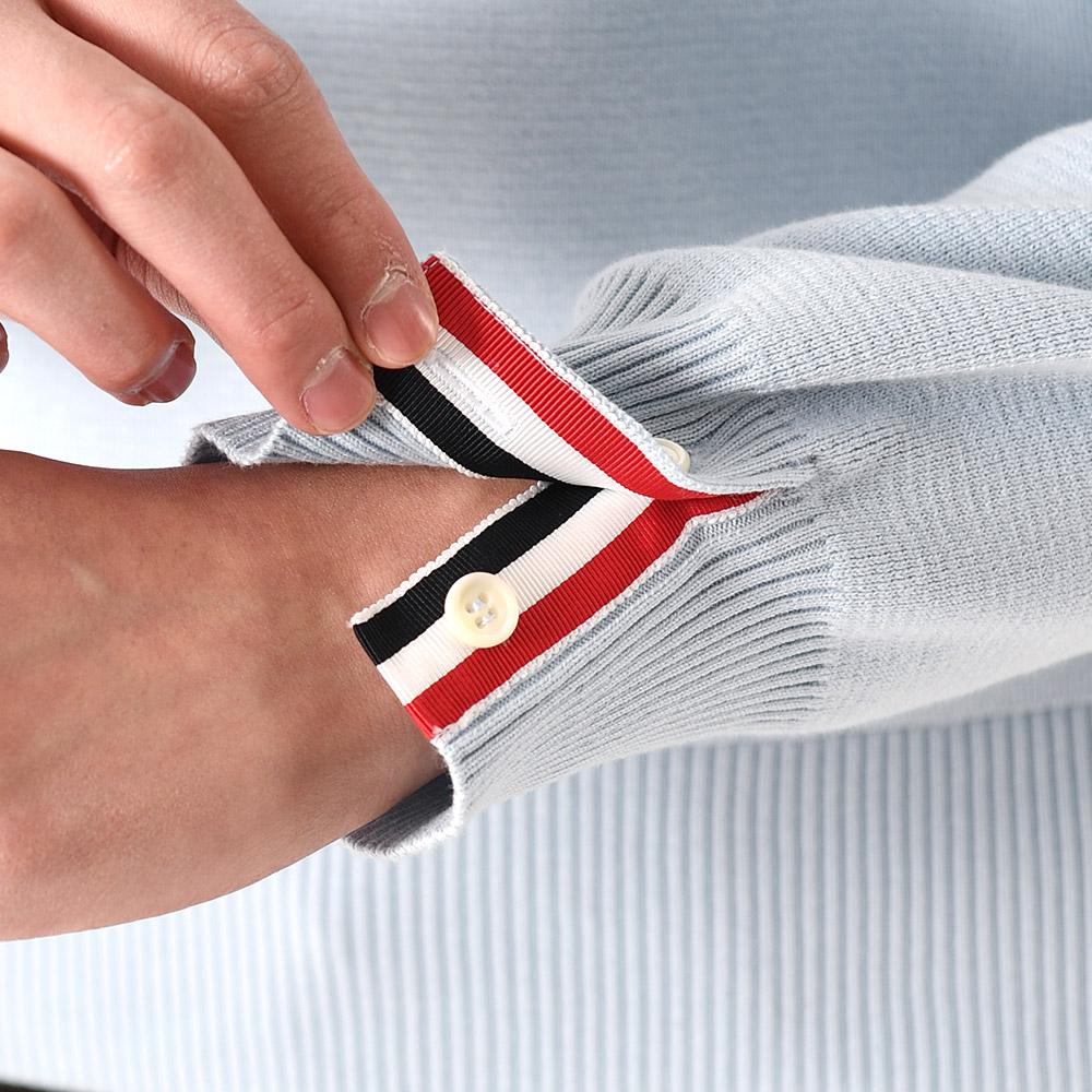 THOM BROWNE Sky Blue Milano Stitch Armband Crewneck Knit Sweater