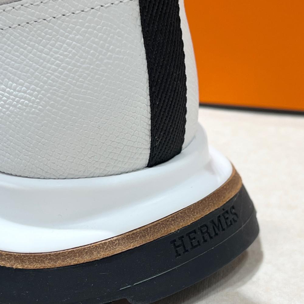 HERMES White Epsom Calfskin Suede Low-Top Sneakers for Men